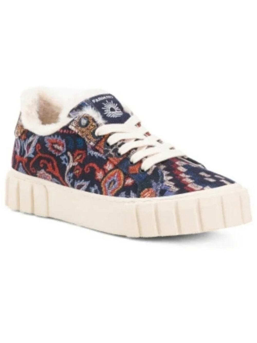 NWT Farm Rio Annika floral tapestry faux fur lined platform sneakers